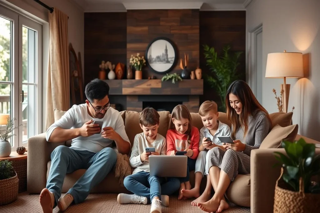 Child using a smartphone late at night while a parent notices changes in mood and behavior